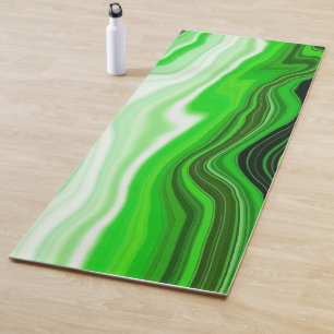 Lime Green and Black Marble Fluid Art Yoga Mat