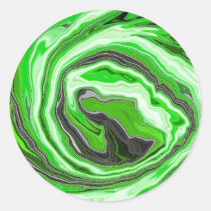 Lime Green and Black Marble like Swirls Fluid Art Classic Round Sticker