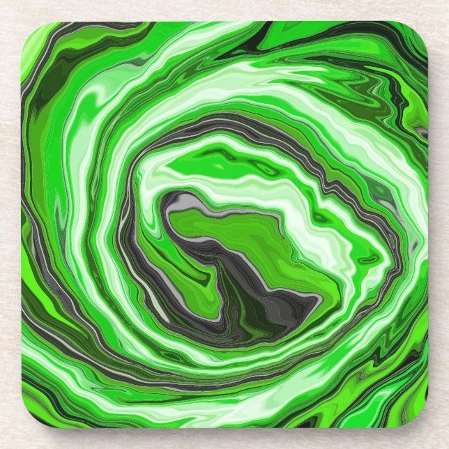 Lime Green and Black Marble like Swirls Fluid Art  Coaster (Front)