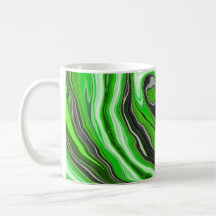 Lime Green and Black Marble like Swirls Fluid Art  Coffee Mug
