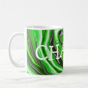 Lime Green and Black Marble like Swirls Fluid Art  Coffee Mug