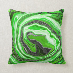 Lime Green and Black Marble like Swirls Fluid Art  Cushion