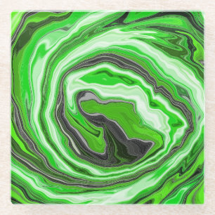 Lime Green and Black Marble like Swirls Fluid Art Glass Coaster