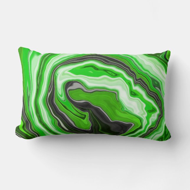 Lime Green and Black Marble like Swirls Fluid Art  Lumbar Cushion (Front)