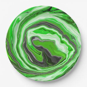 Lime Green and Black Marble like Swirls Fluid Art  Paper Plate