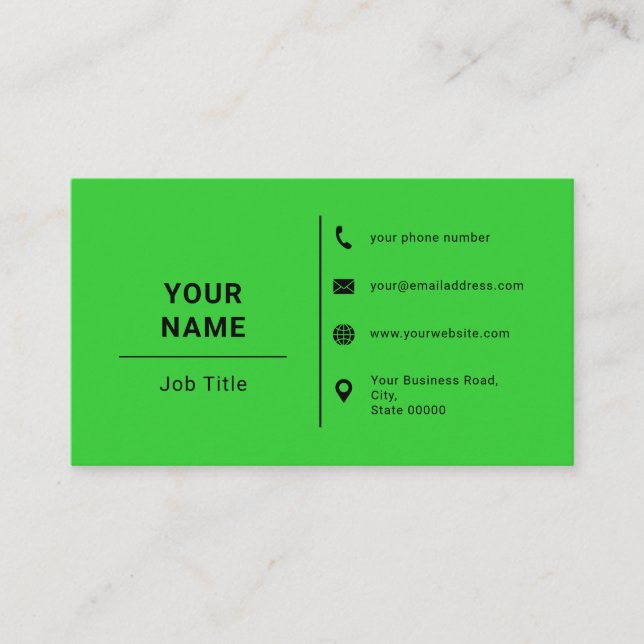 Lime Green And Black Minimalist Custom Logo Text Business Card (Front)