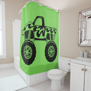 Lime Green and Black Monster Truck Shower Curtain
