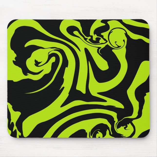 Lime Green and Black retro marble swirl Mouse Mat (Front)
