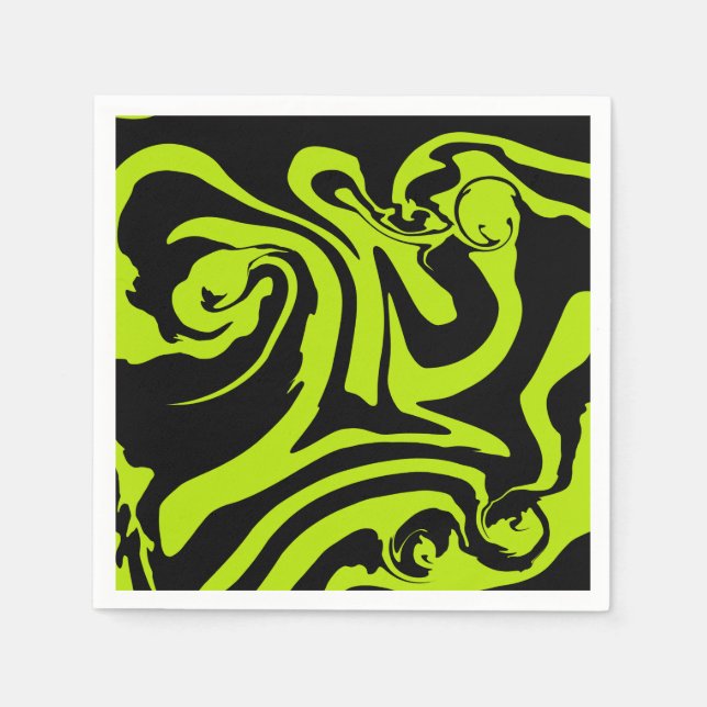 Lime Green and Black retro marble swirl Napkin (Front)