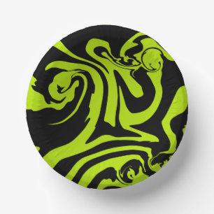Lime Green and Black retro marble swirl Paper Plate