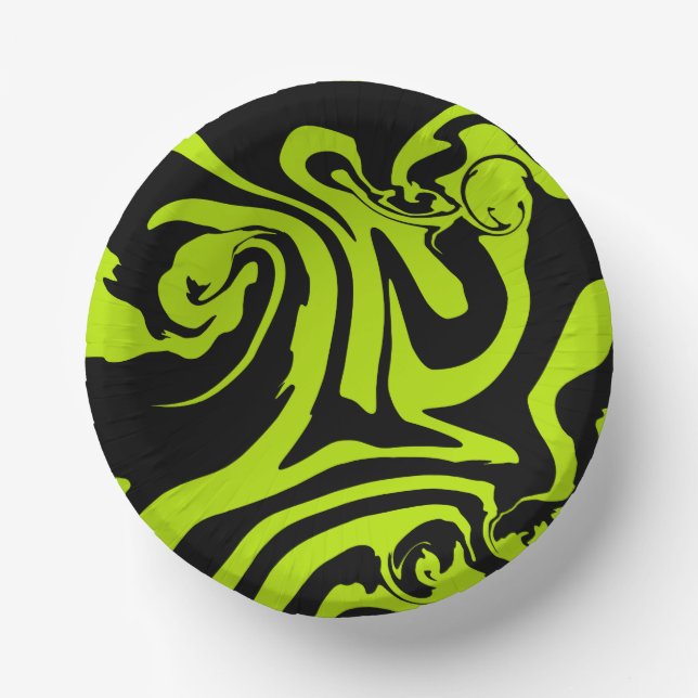 Lime Green and Black retro marble swirl Paper Plate (Front)