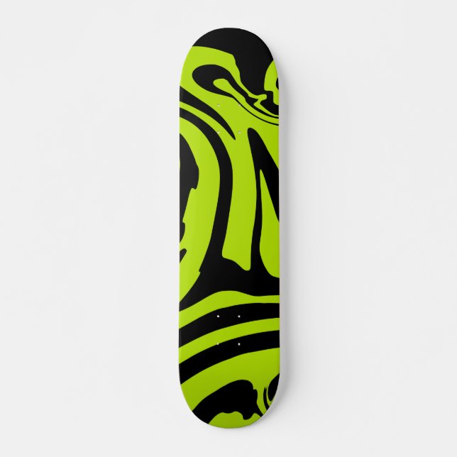 Lime Green and Black retro marble swirl Skateboard (Front)
