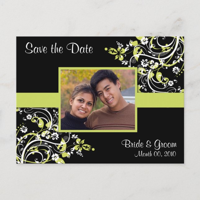 Lime Green and Black Save the Date Photo Postcards (Front)