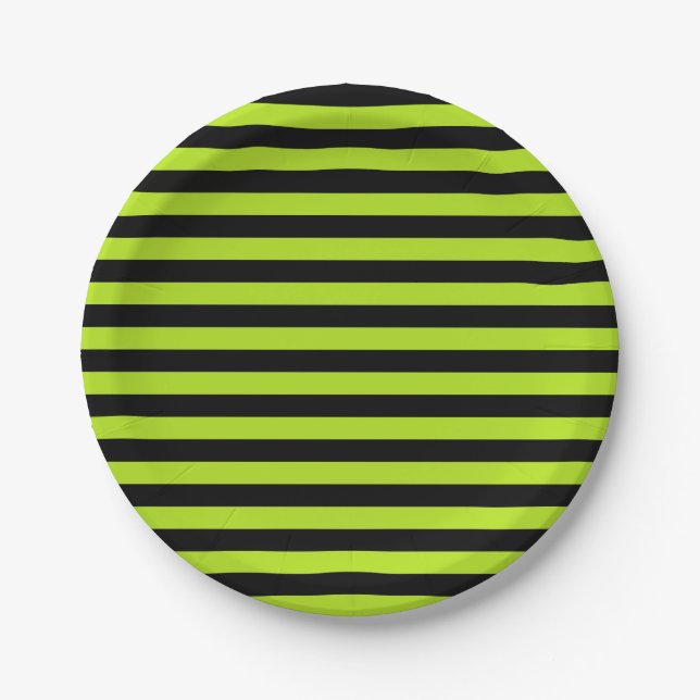 Lime Green and Black Stripes Paper Plate (Front)