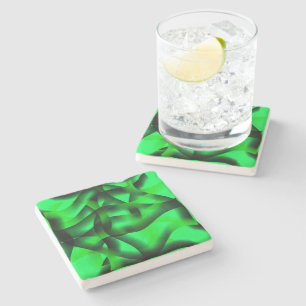 Lime green and black undulation, with shadow? stone coaster