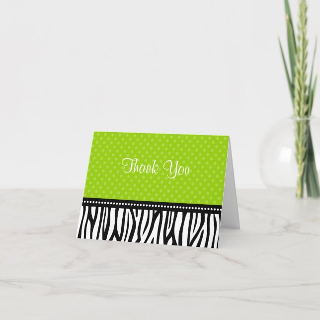 Lime Green and Black Zebra Polka Dot Thank You (Front)
