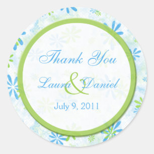 Lime Green and Blue Floral 1.5" Thank You Sticker
