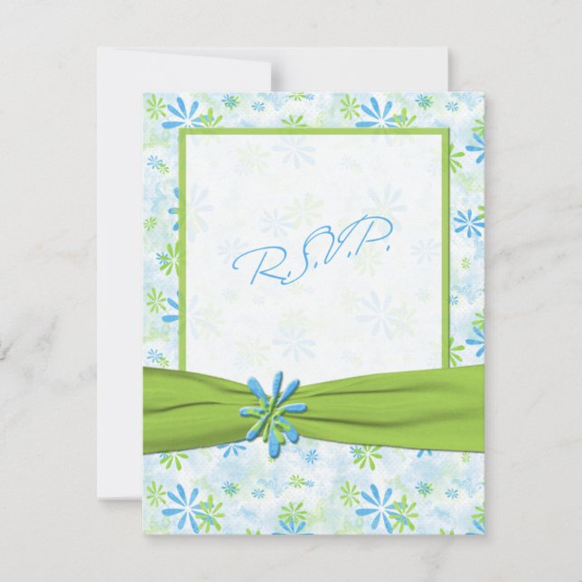 Lime Green and Blue Floral Reply Card (Front)