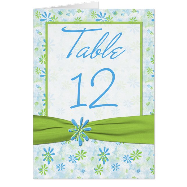 Lime Green and Blue Floral Table Number Card (Front)