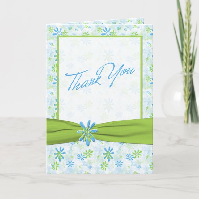 Lime Green and Blue Floral Thank you Card (Front)