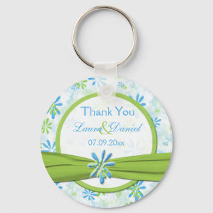 Lime Green and Blue Floral Wedding Favor Keychain