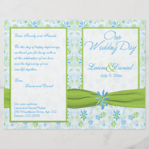 Lime Green and Blue Floral Wedding Program