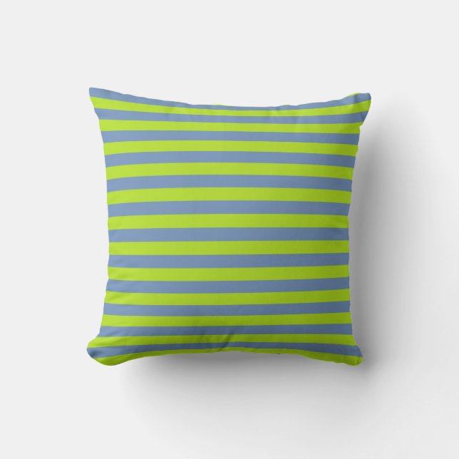 Lime Green and Blue/Grey Stripes Cushion (Front)
