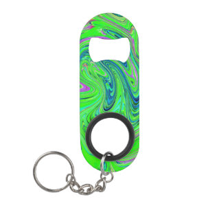 Lime Green and Blue Groovy Abstract Retro Art