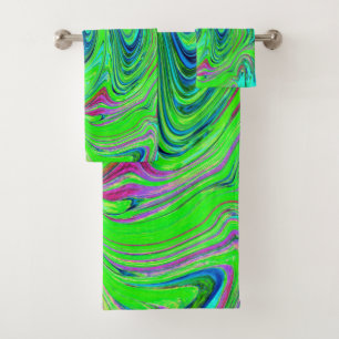 Lime Green and Blue Groovy Abstract Retro Art Bath Towel Set