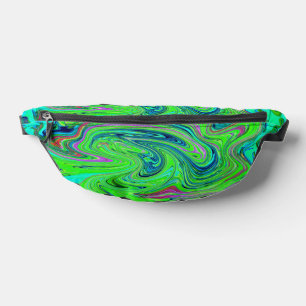 Lime Green and Blue Groovy Abstract Retro Art Bum Bags
