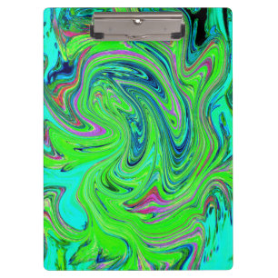 Lime Green and Blue Groovy Abstract Retro Art Clipboard