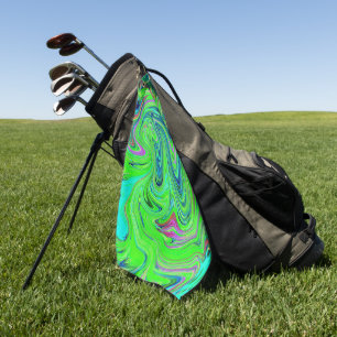 Lime Green and Blue Groovy Abstract Retro Art Golf Towel