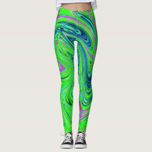 Lime Green and Blue Groovy Abstract Retro Art Leggings