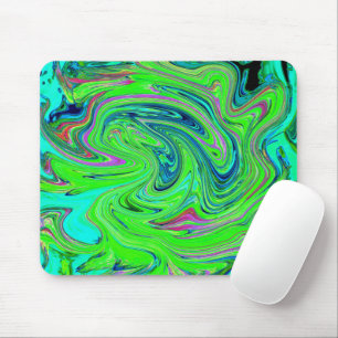 Lime Green and Blue Groovy Abstract Retro Art Mouse Mat
