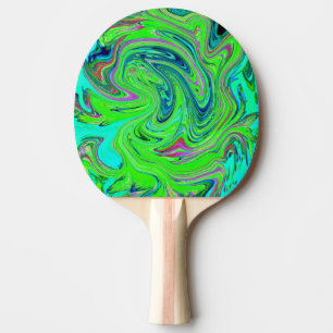 Lime Green and Blue Groovy Abstract Retro Art Ping Pong Paddle