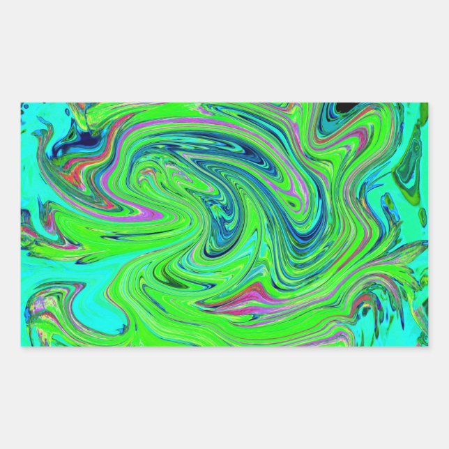 Lime Green and Blue Groovy Abstract Retro Art Rectangular Sticker (Front)