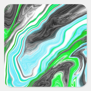 Lime Green and Blue Marble like Swirls   Square Sticker