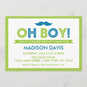 Lime Green and Blue Polka Dot Oh Boy Baby Shower Invitation