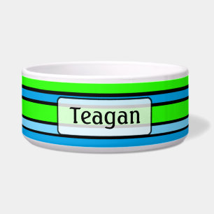 Lime Green and Blue Striped Personalised Dog Bowl