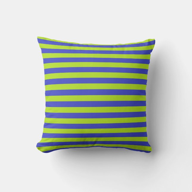 Lime Green and Blue Stripes Cushion (Front)