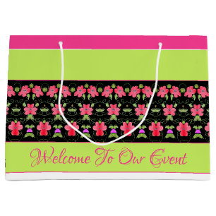 Lime Green And Bright Pink Large Gift Bag