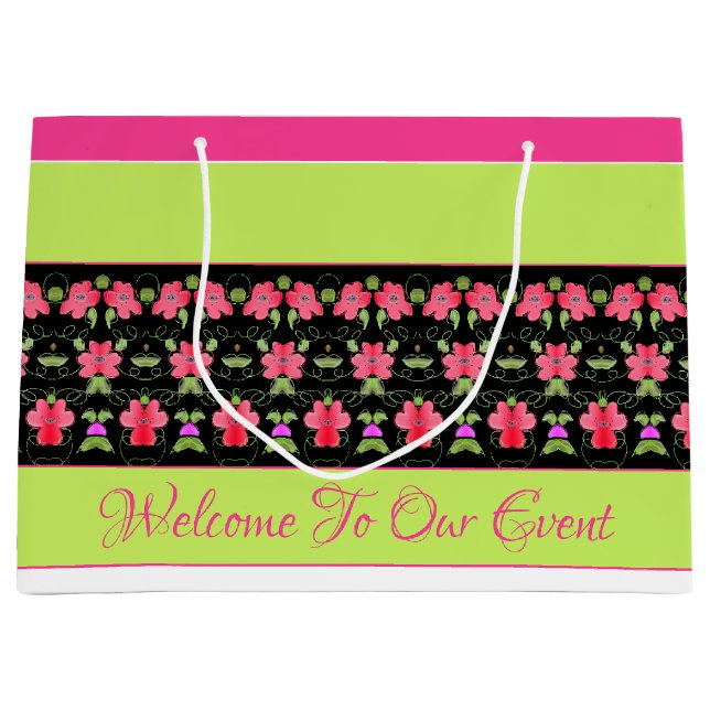 Lime Green And Bright Pink Large Gift Bag (Front)