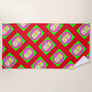 Lime Green and bright purple patterns              Beach Towel
