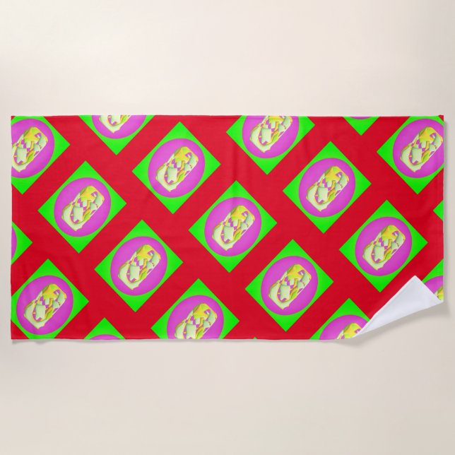 Lime Green and bright purple patterns              Beach Towel (Front)