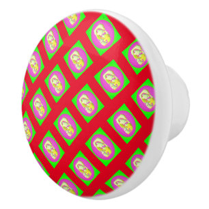 Lime Green and bright purple patterns Ceramic Knob