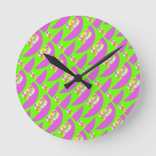 Lime Green and bright purple patterns   Compact Mi Round Clock