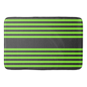 Lime green and charcoal five stripes pattern bath mat
