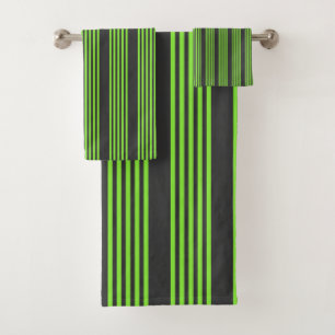 Lime green and charcoal five stripes pattern bath towel set