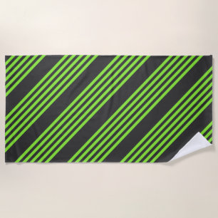 Lime green and charcoal five stripes pattern beach towel