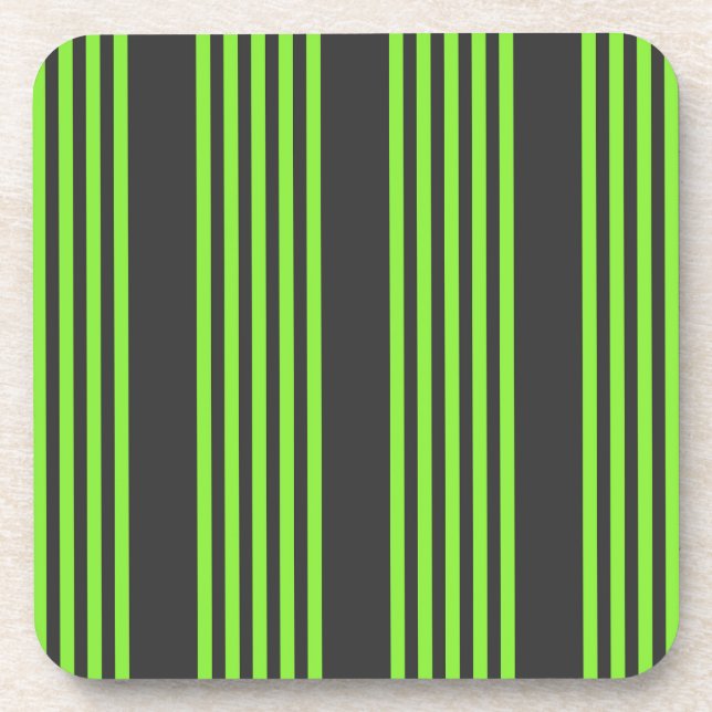 Lime green and charcoal five stripes pattern coaster (Front)